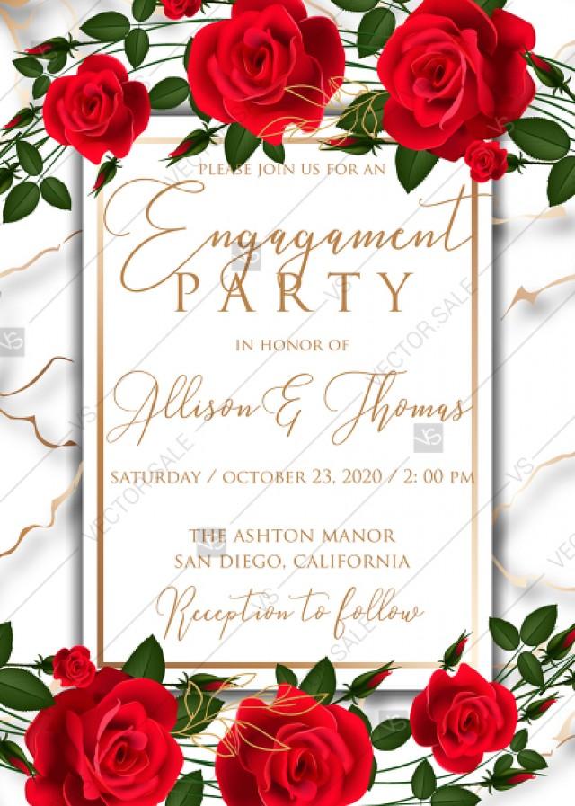 Engagement Wedding Invitation Red Rose Marble Background Card Template