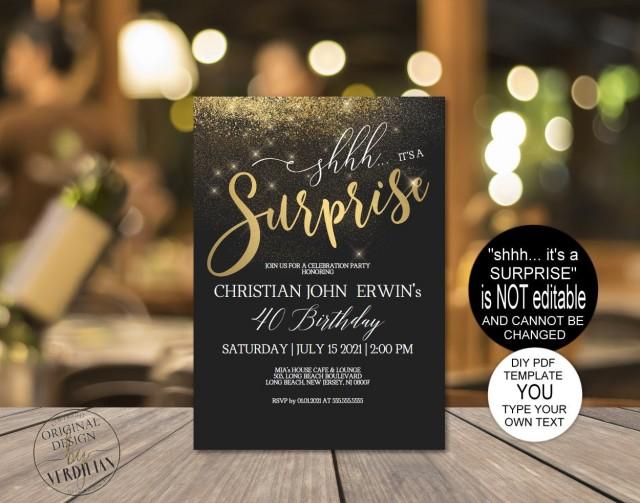 Boho Floral Surprise Birthday Invitation Templett Instant Download DIY Printable Editable Shhh It/'s a Surprise Birthday Party Invitation