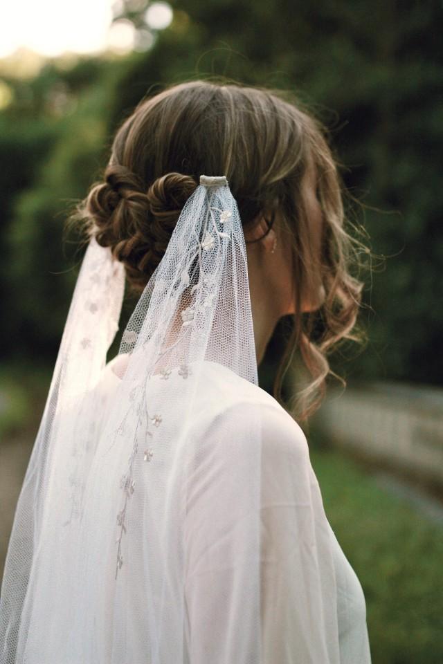 Embroidered Bridal Veil White Wedding Veil Cathedral Length Veil