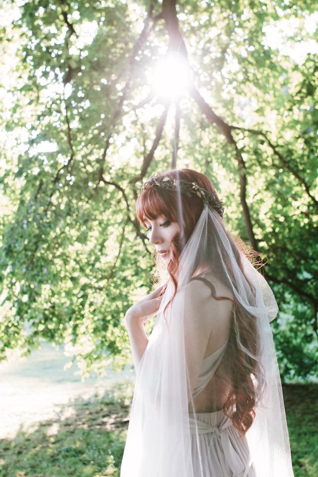 Woodland Wedding Headpiece With Veil Boho Bridal Crown Rustic Wedding