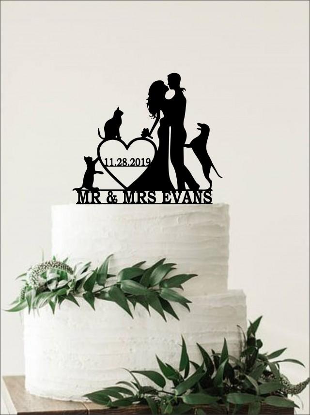 Silhouette Cake Topper Dog & Cat Cake Topper Couple Cake Topper Wedding
