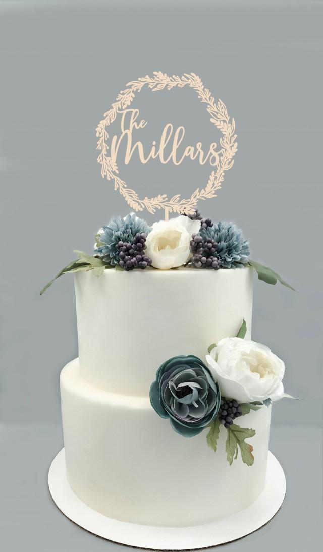 Wreath LARGE Personalised Wooden Wedding Cake Topper 