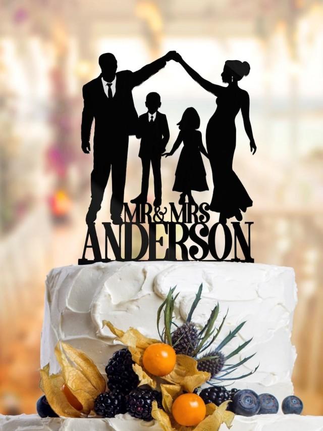 Family Cake Topper Married Couple With Children, Wedding Cake Topper
