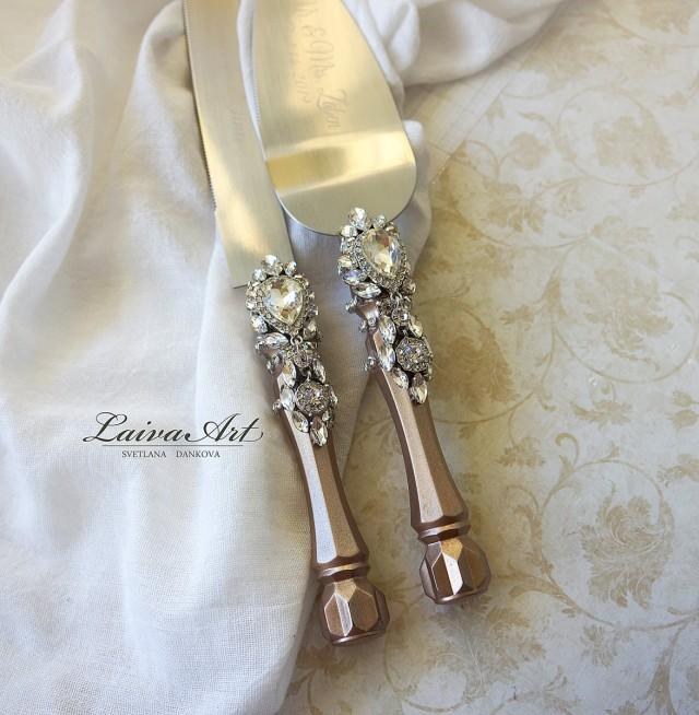 Personalized Gold Wedding Cake Server Set & Knife Cake Cutting Set