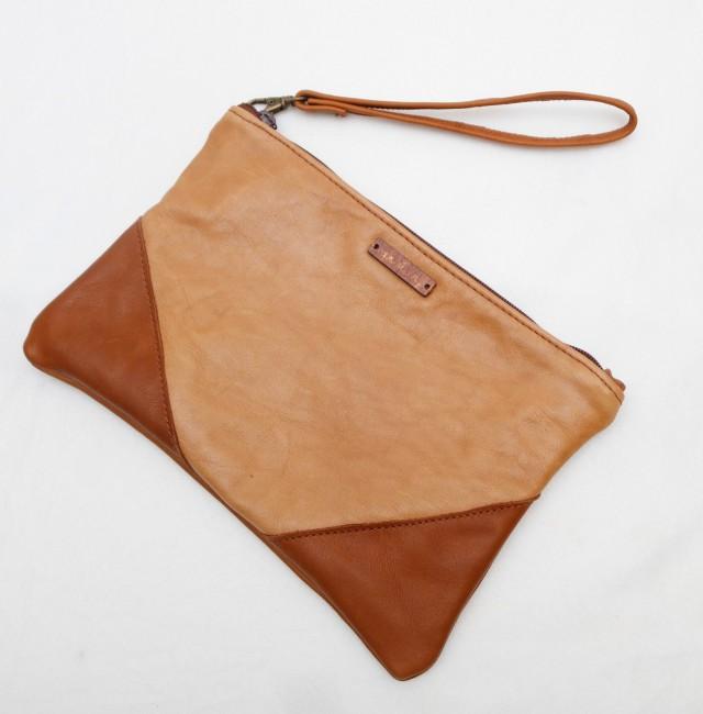 Leather Clutch, Brown Leather Clutch, Two Tone Leather Clutch, Leather