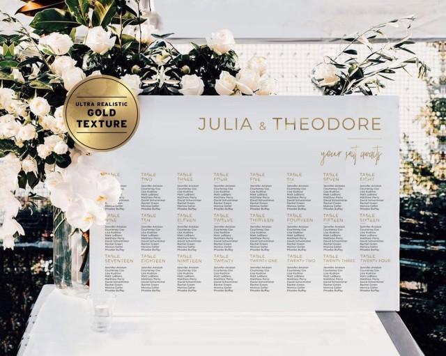 Minimalist Gold Wedding Seating Chart, Customized Digital Download