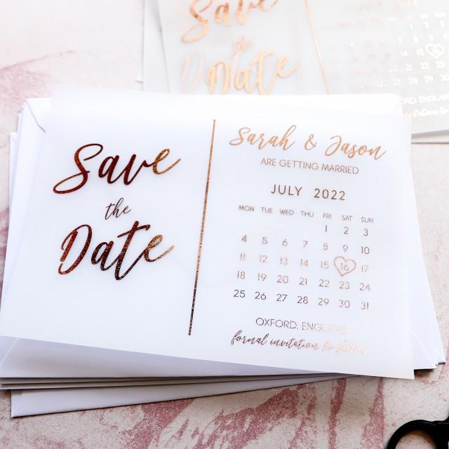 Foil Vellum Save The Date Cards Calendar, Modern Foiled Wedding Invites