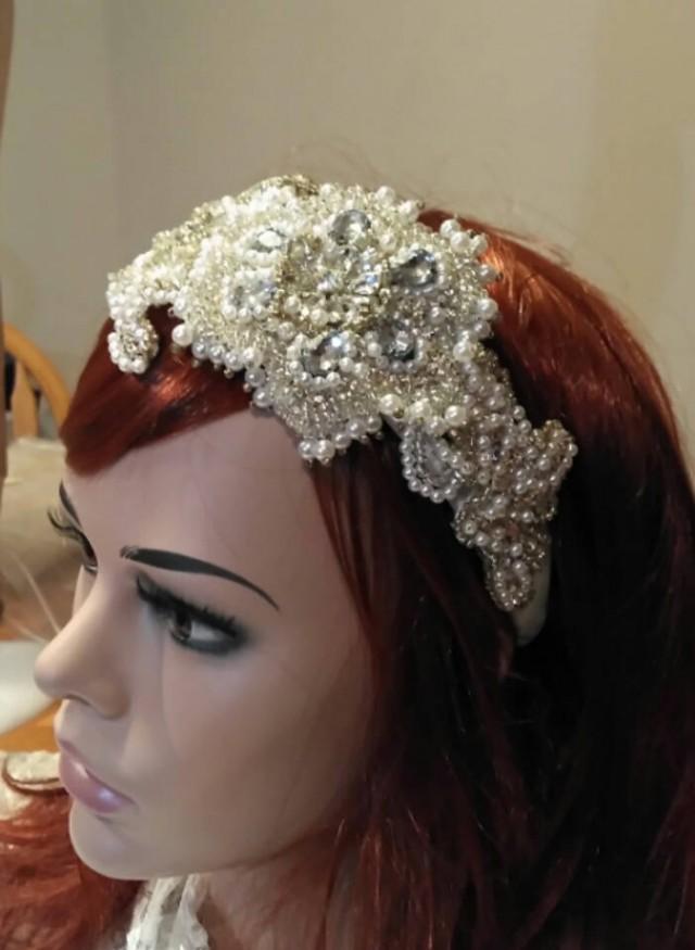Handmade Beaded Bridal Headband, Bridal Head Dress, Bridal Hair Accessories, Bridal Veils