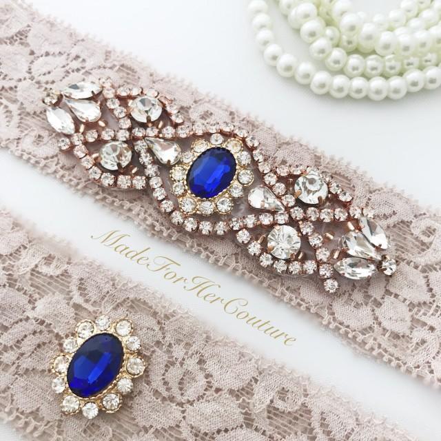 Antique Blush Wedding Garter, Something Blue Wedding Garter, Rose Gold