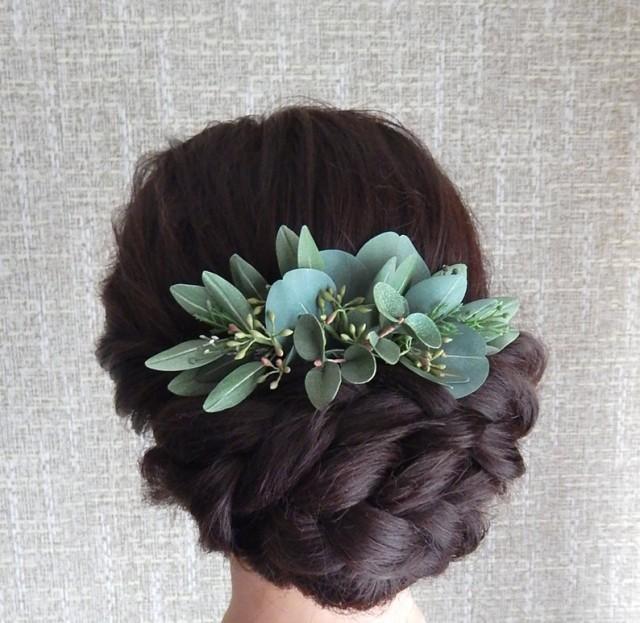 Eucalyptus Hair Comb Greenery Wedding Hair Piece Green Leaves Floral