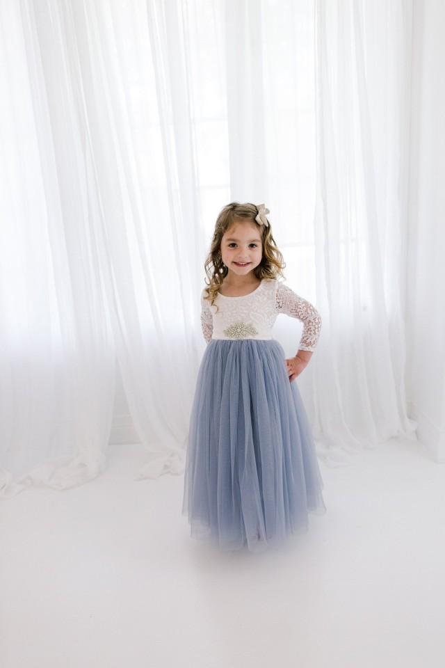 steel blue flower girl dresses