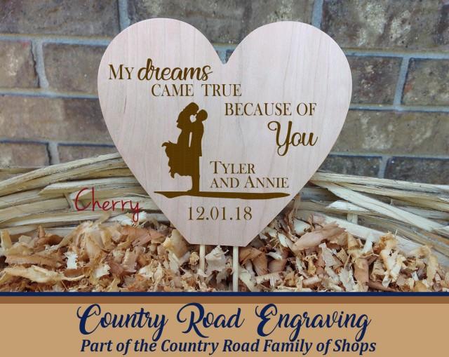 Wooden Heart Wedding Cake Topper My Dreams Came True Because Of You Bride And Groom Silhouette Personalized With First Names And Date 2960392 Weddbook