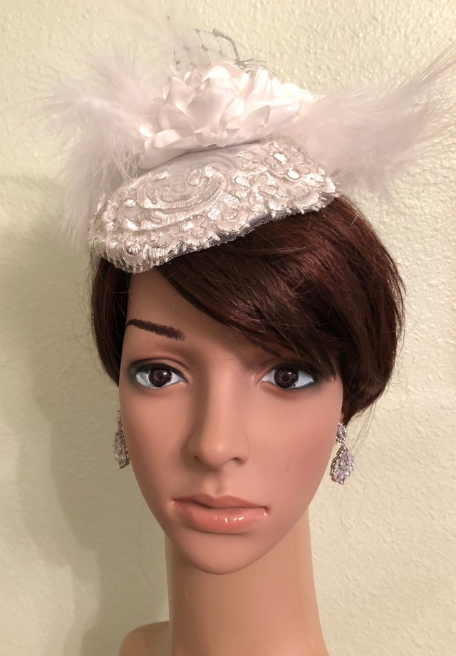 White Silver Fascinator, Wedding Fascinator, Bride Hair Piece, Kentucky