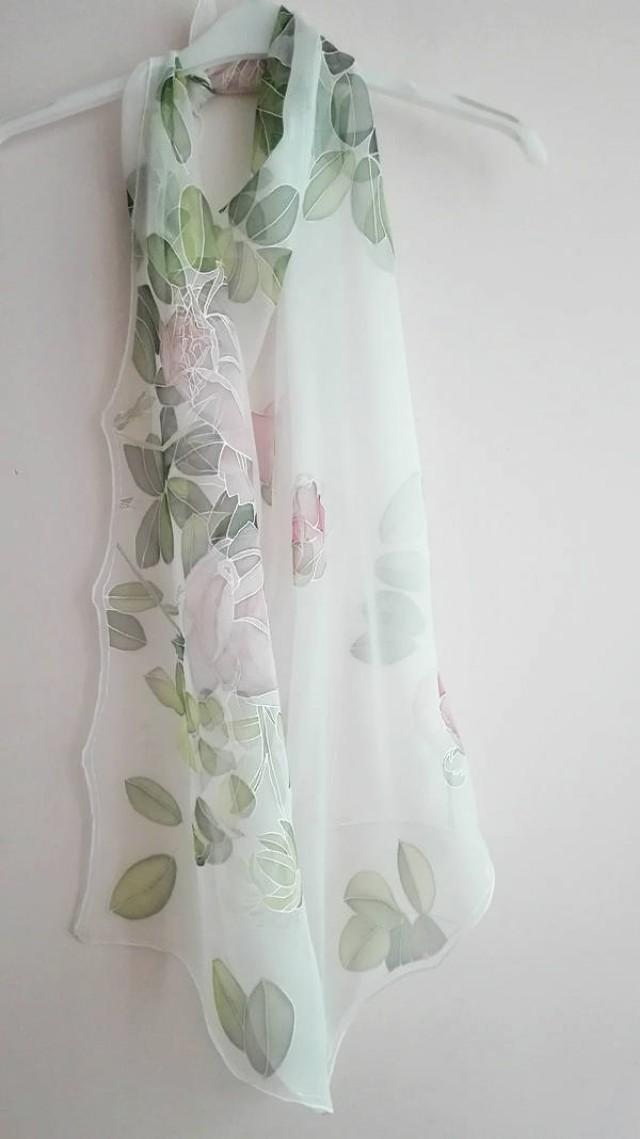 Hand painted floral chiffon scarf