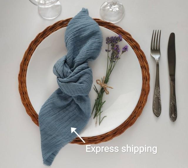 Dusty Blue Gauze Napkins Set 4 Cheesecloth Napkin Rustic Wedding Decor