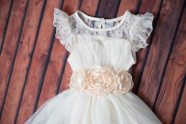 Ivory Lace Flower Girl Dress, Toddler Beach Wedding Dress, Cream