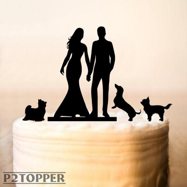 Cake Topper With Three Dog,Wedding Cake Topper With Dog,Personalized