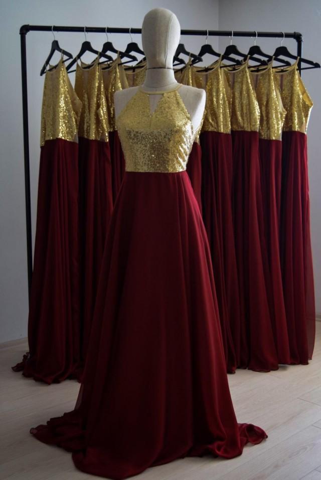 Top Sequin Gold Bridesmaid Dress, Floor ...