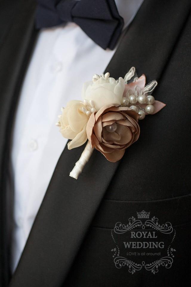 Fabric Rose Cream Wedding Boutonniere Groom Accessories Jewelry Pink Decor Groomsman Keepsake 4733