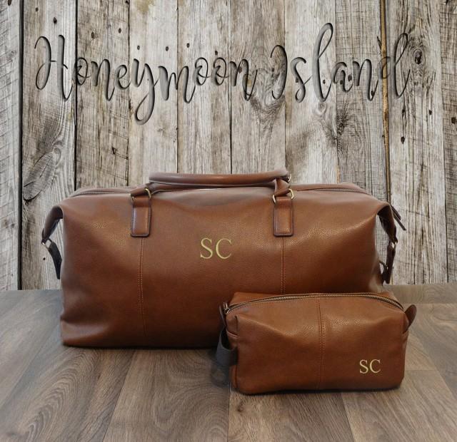 Weekender/Dopp Kit Bag Set With MonoGram Wash/Toiletry Bag With A