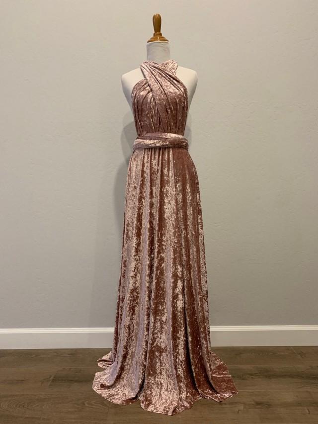 Velvet Dress Dusty Rose Bridesmaid Dress Infinity Dress Convertible Formal Wrap Dress Party