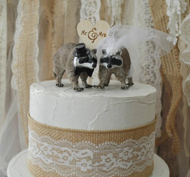 Raccoon Bride And Groom Animal Wedding Cake Topper Woodland Raccoon