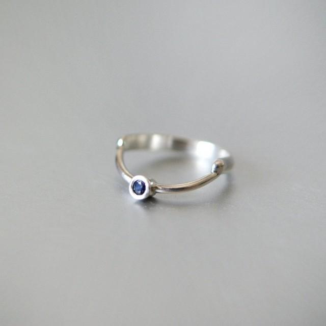 Minimalist Tiny Ring, Engagement Ring,Sapphire Engagement Ring, Silver Solitaire Ring