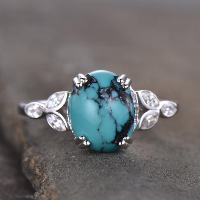 Turquoise Ring,Sterling Silver Ring,Big Turquoise Engagement Ring
