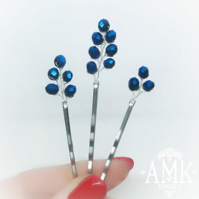 Set Of Royal Blue Bobby Pins, Navy Blue Hair Pieces, Something Blue For