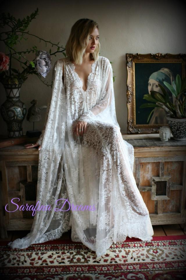 Bridal Lace Wedding Robe Bridal Lingerie Wedding Sleepwear Off White Lace Lingerie Bridal Robe 3451