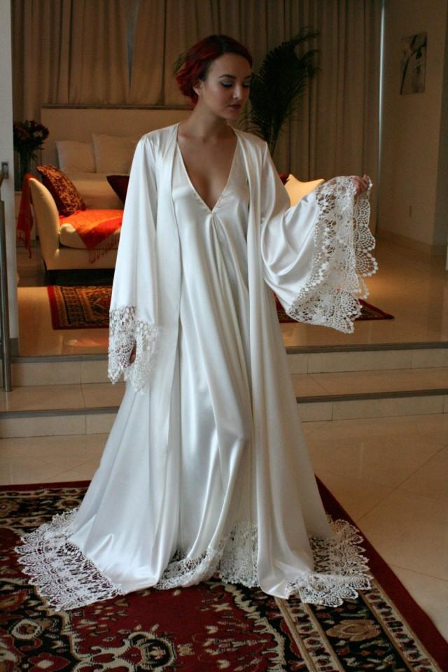 Satin Bridal Robe Wedding Trousseau Satin Sleepwear Wedding Robe Bridal Lingerie Venise Lace 