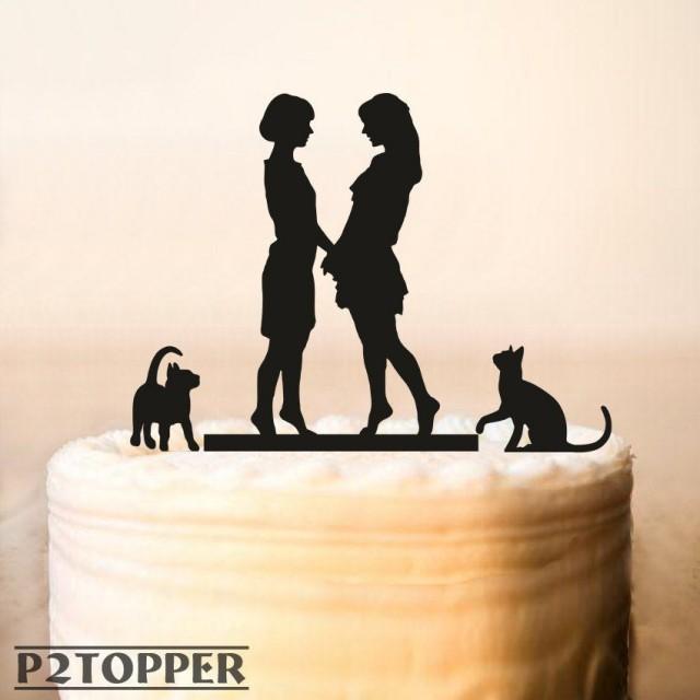 Lesbian With Cat Wedding Cake Topper Same Sex Wedding Cake Topper Mrs