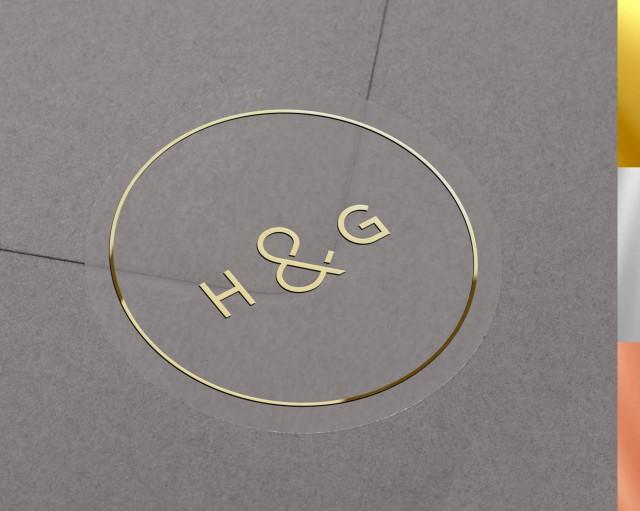 Foil Wedding Initials Stickers. Personalised Letter Label. Gold, Rose