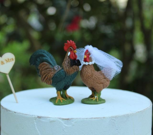 RoosterHenChickenWeddingCake TopperBrideGroomFarmAnimalMrMrs