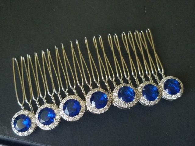 Navy Blue Crystal Hair Comb - wide 5