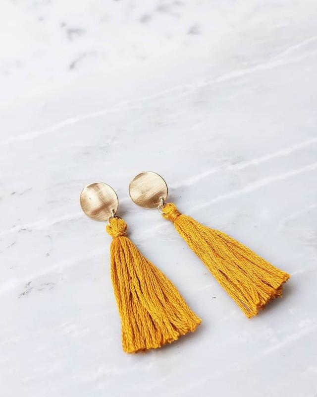 Dot Tassle Earrings Marigold Yellow Sunshine Mustarf Blush Pink Gold