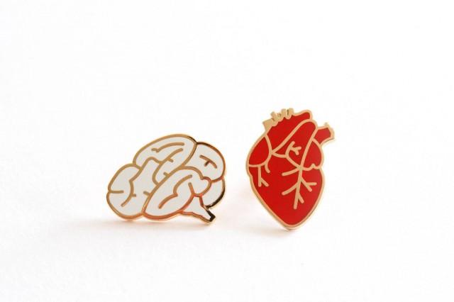 Heart And Brain Enamel Pin Badges Romantic Stocking Filler Pins