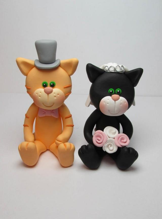 Cat Wedding Cake Topper, Bride And Groom, Novelty Topper, Handmade