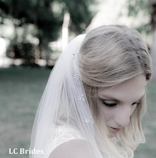 1 Tier Crystal Wedding Veil , Elbow Length Veil, Crystal Edge Veil