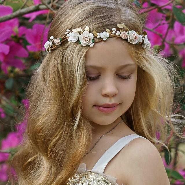 Ivory Flower Crown, Flower Girl Headband, Girls Floral Crown, Flower Halo, Flower Headpiece