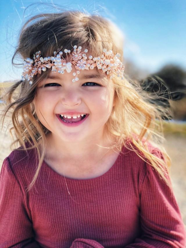 Flower Girl Crown, Flower Girl Headband, Floral Hair Crown, Rose Gold