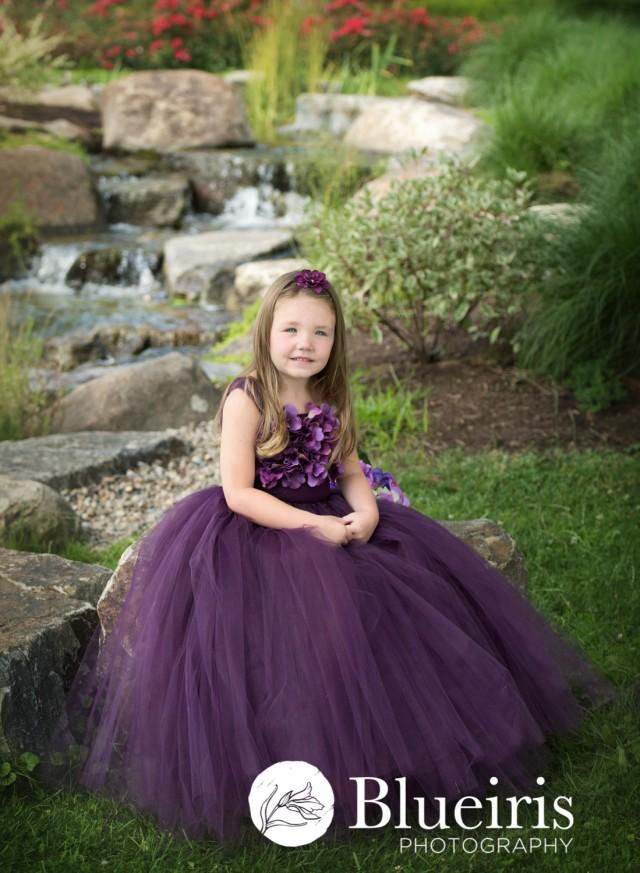 Flower Girl Dress Deep Purple And Lavender Tutu Dress, Flower Top
