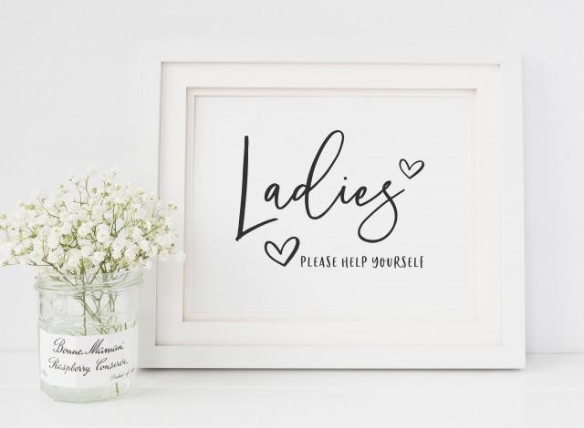 Vintage Floral Ladies Bathroom Basket Sign Help yourself Wedding Toiletry Sign