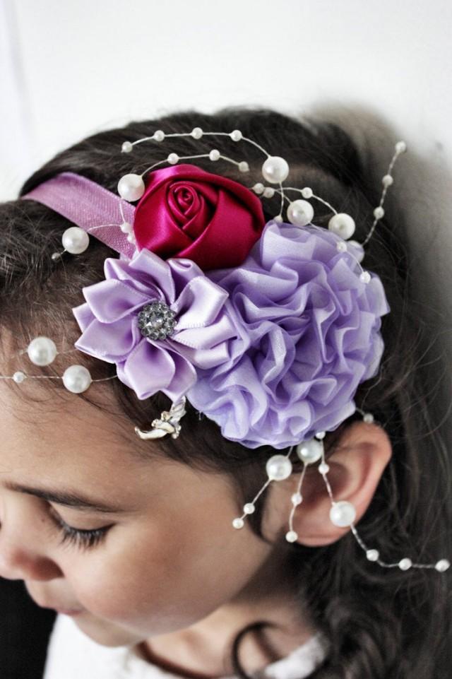 12m To 4T Toddler Headband, Raspberry Rose Lilac Headband, Lilac Flower