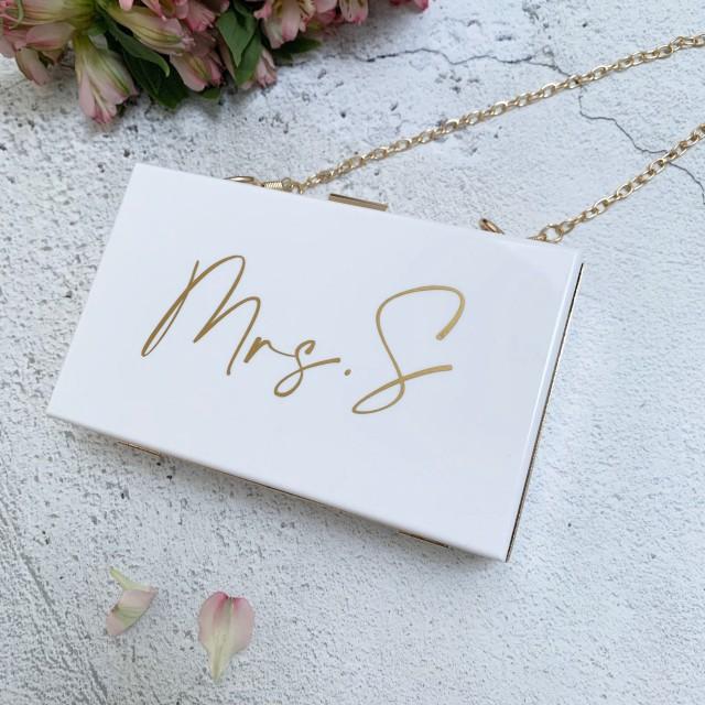 personalised mrs clutch bag