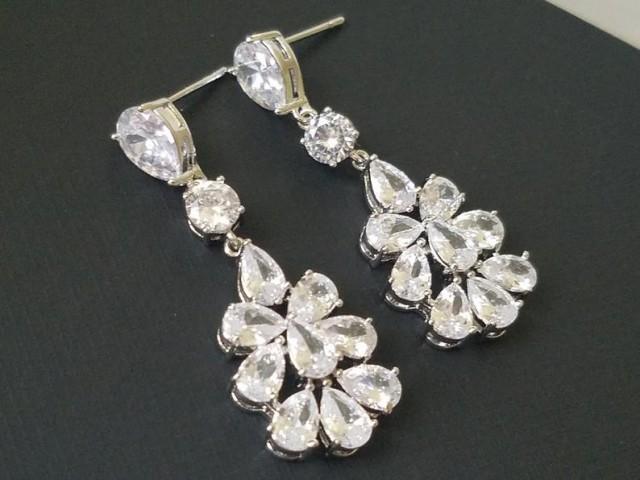 Bridal Cubic Zirconia Earrings Chandelier Crystal Wedding Earrings