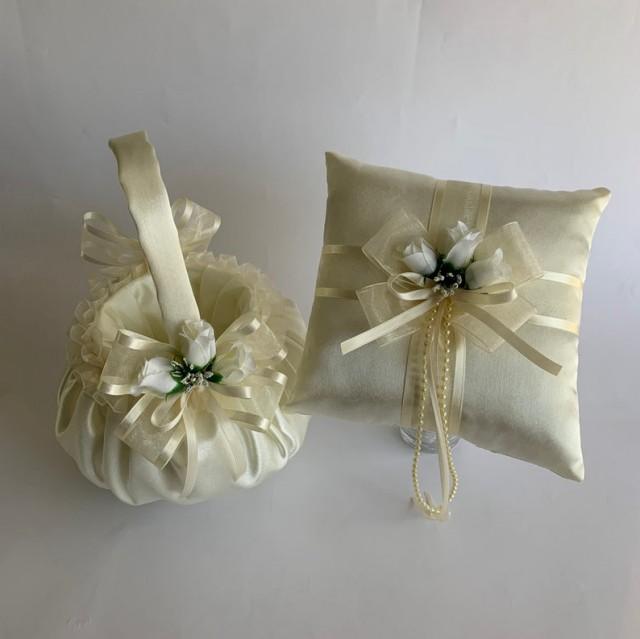 Ivory Ring Bearer Pillow, Wedding Ring Bearer Pillow, Flower Girl