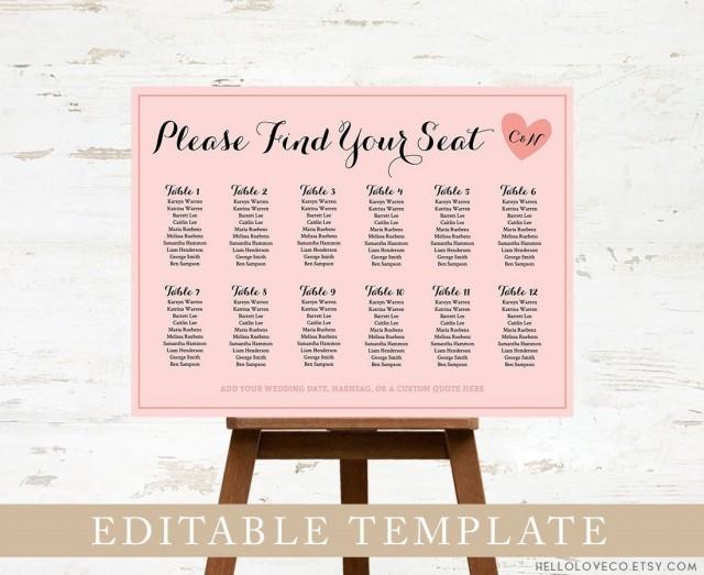 Editable Wedding Seating Chart Table Printable Find Your Seat Table Assignment Custom Wedding 5881