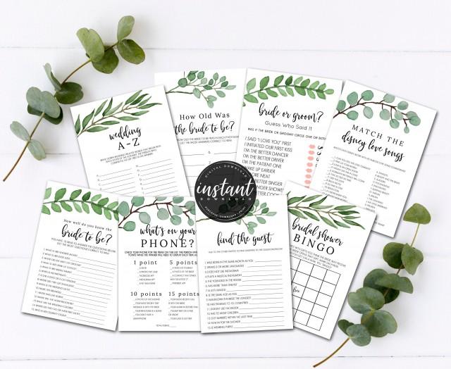 Greenery Bridal Shower Games Bundle, Greenery Bridal Shower Games
