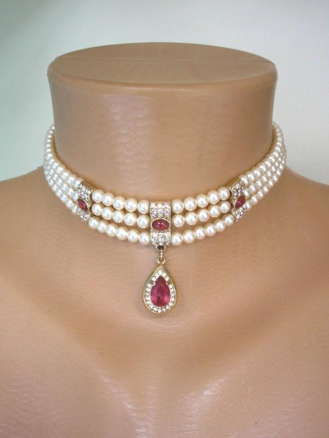 Vintage Rosita Pearl Choker Signed Rosita Pearls Pearl And Ruby